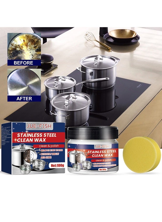 JUE-FISH Stainless Steel Clean Wax, Stainless Steel Cleaning Paste, Metal Polish, Metal Cleaner And Polish, Magical Nano, Technology Stainless Steel Cleaning Paste-Surface Safe, Stainless Steel Cleaning Paste For Appliances, 100G - Image 2